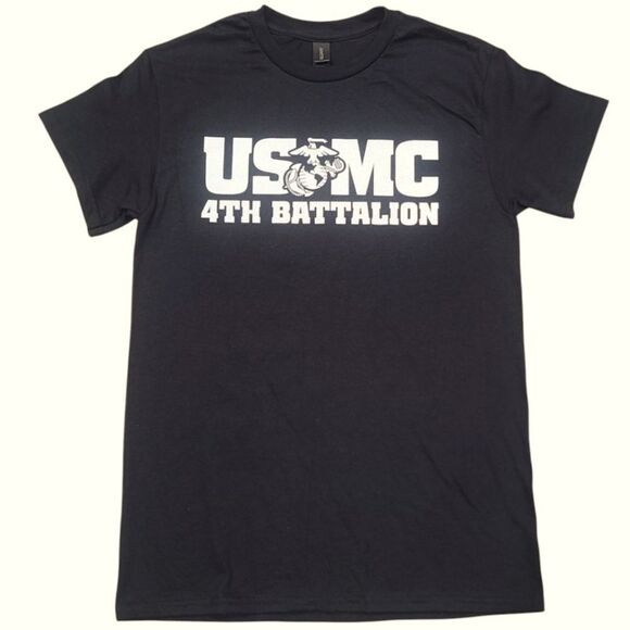 Marine Corps 4th Battalion Large Front and Back Logo Tee (Black Cotton) - Picture 1 of 3